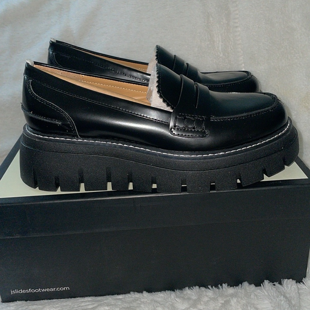 NWT J/SLIDES TYLER Black Leather Platform Penny Loafer - Picture 10 of 16